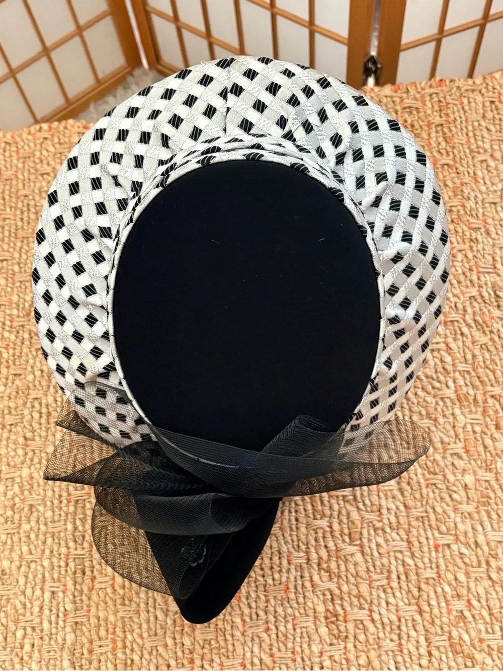 Vintage Caramia Formal Dress Hat Black & White Tulle Bow